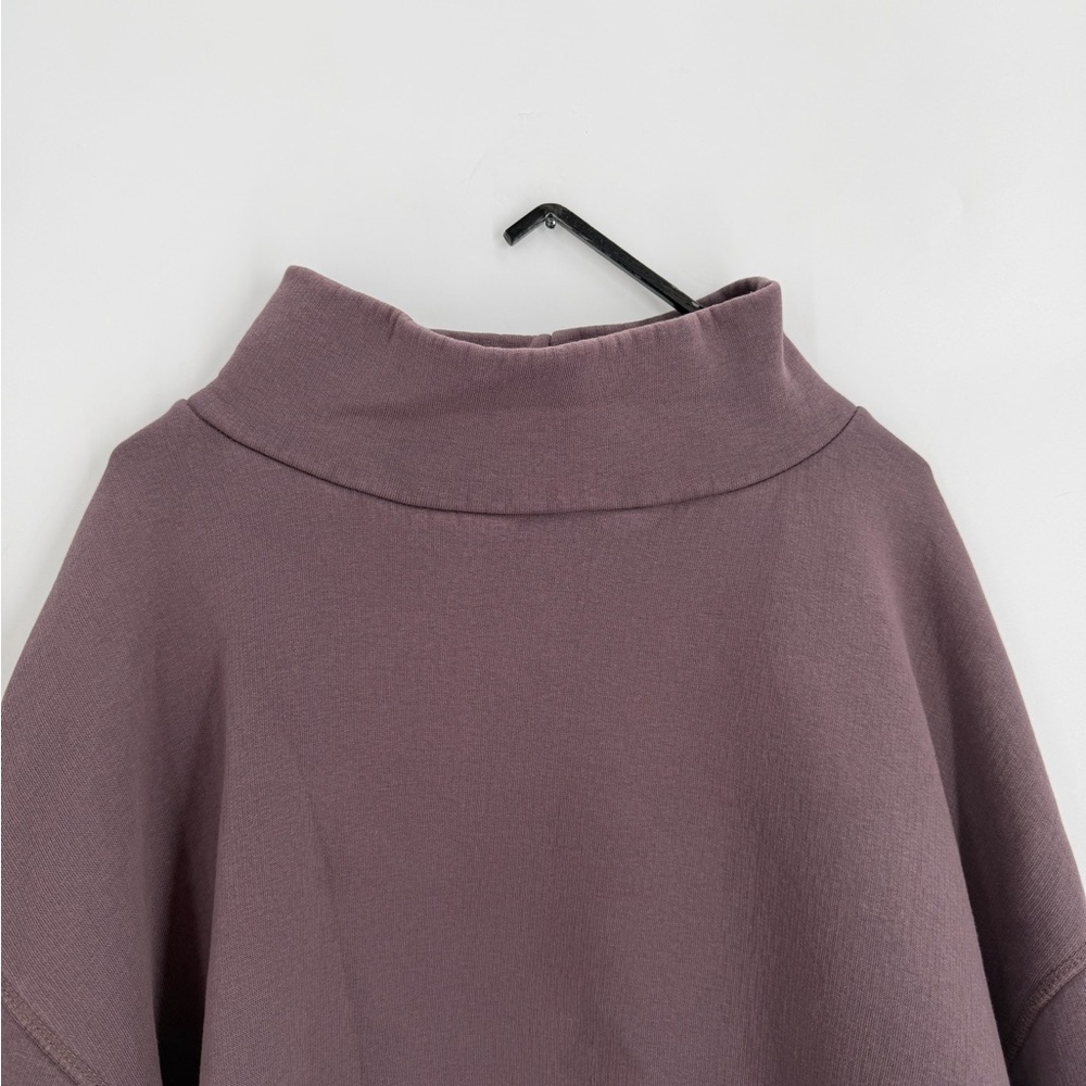 Zara Oversized Text Plush Fabric Mock Turtleneck Sweatshirt In Taupe Purple Grey
